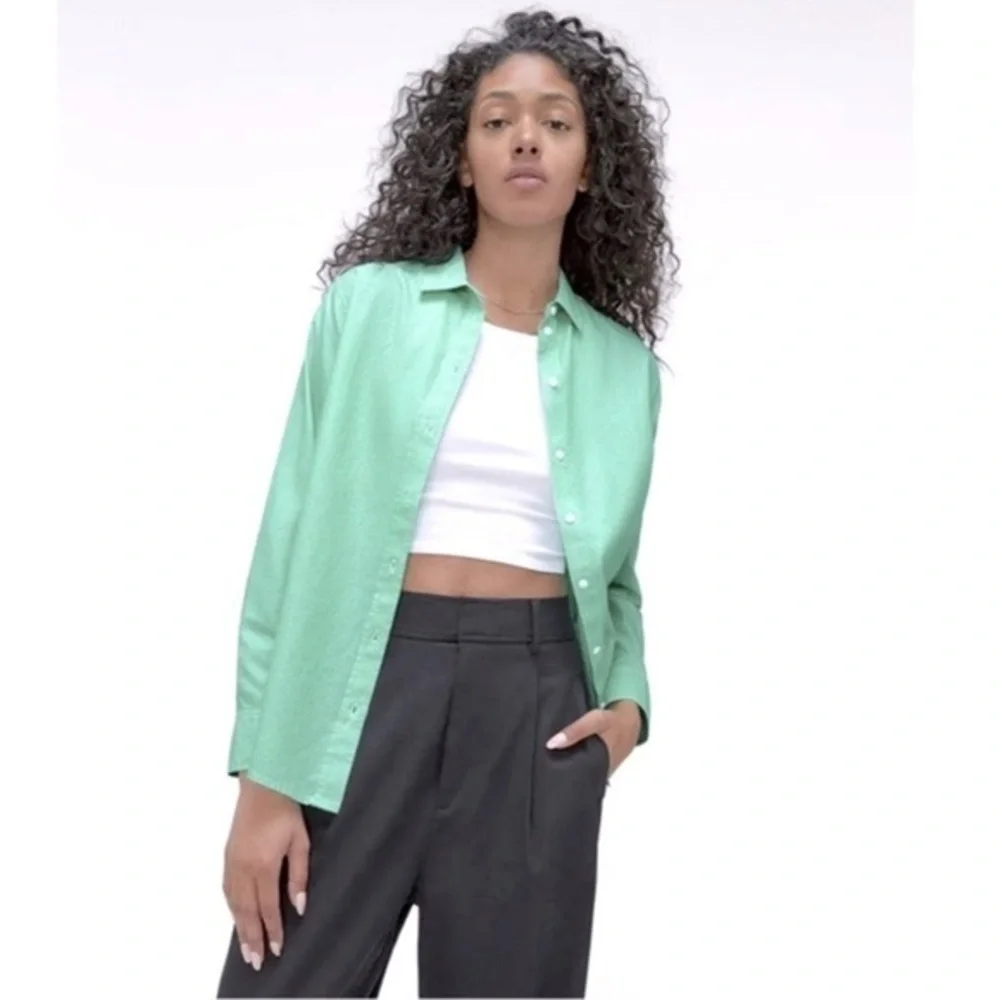 NWT Everlane The Silky Cotton Relaxed Shirt Mint Pinstripe size 2